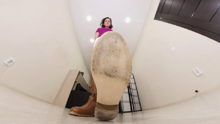 Under Giantess Soles - Vanda - brown leather boots VR 360 5,7K