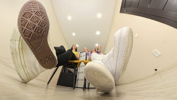 Under Giantess Soles - Yasmin & Ruth - tall brunettes in sneakers VR 360 8K