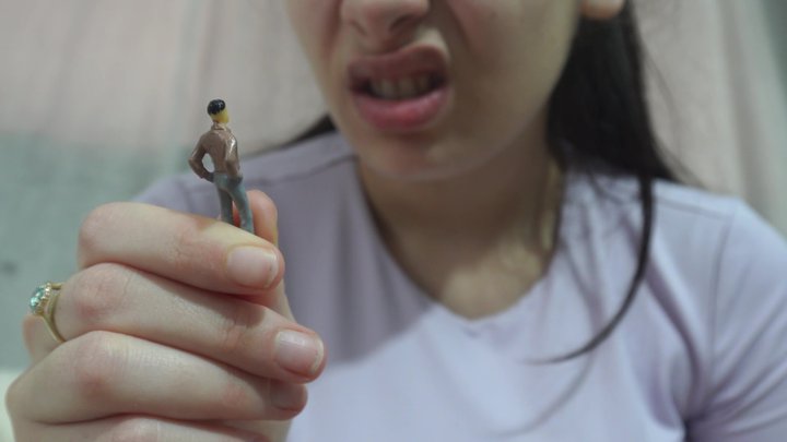 Amayamori - Giantess Stepsister humiliates tiny stepbrother by licking him with her finger, humiliating him, farting him, putting it in his armpit, putting it on his belly button, spitting on it, and tiny stepbrother apparently enjoys it