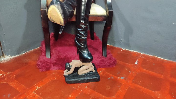 Goddess Foot Fetish - Giant woman with crossed legs and high boots dominating her tiny lover (4)