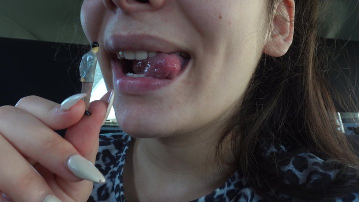 Amayamori - My Giantess stepsister finds a tiny stepbrother in her car and plays with him and puts it in her nose