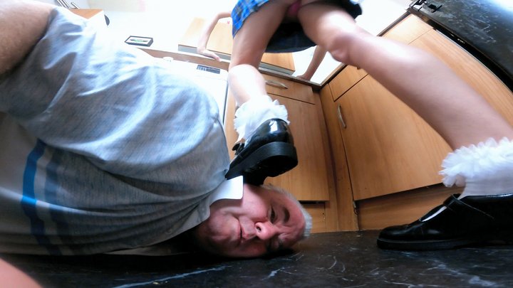 D A N I E L L E - Danielle Schoolgirl Rearranging The Food Cupboard FLOOR CAM