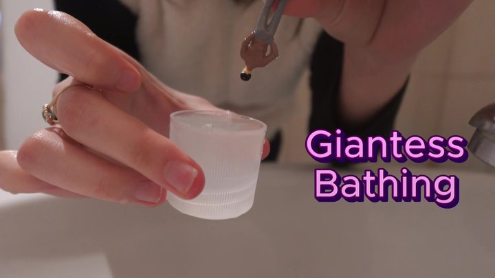 Amayamori - Giantess Stepsister humiliates Tiny stepbrother by telling him that he should bathe her because he is too small, so giantess stepsister bathes smelly tiny stepbrother, bathes him thoroughly, then rubs him and wipes him dry