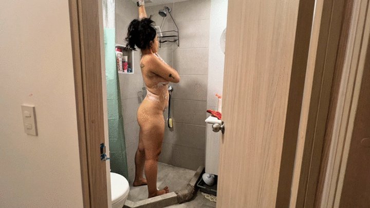 Latinvibes - Will the sexy Giantess find her little pervert who likes to spy her when she is naked taking a shower??