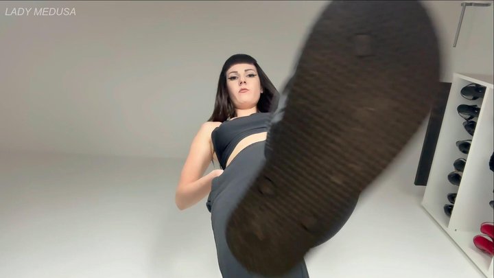 Goddess Dora - Giantess in flip-flops + adidas sweatpants humiliation stomping POV