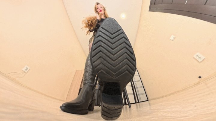 Under Giantess Soles - Kira - black leather boots VR 360 8K