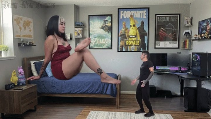 Bratty Mean Giantess - Giantess bed intruder - If you want to get your tiny bed back you must to worship my Giantess Feet and Farting Ass (Snap finger shrinking)